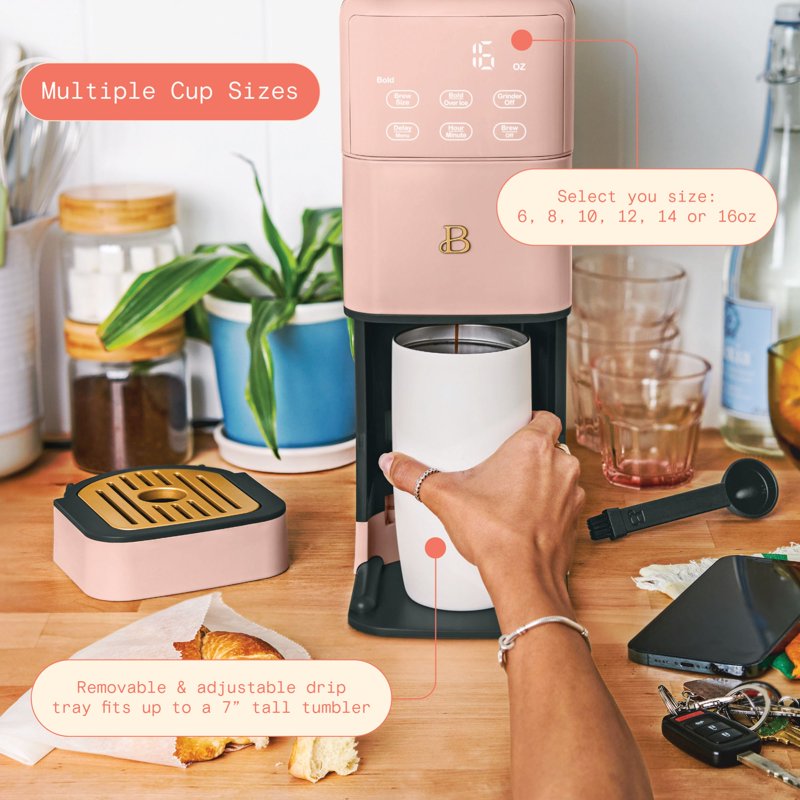 Programmable Single Serve Coffee Maker with Burr Grinder - Rose