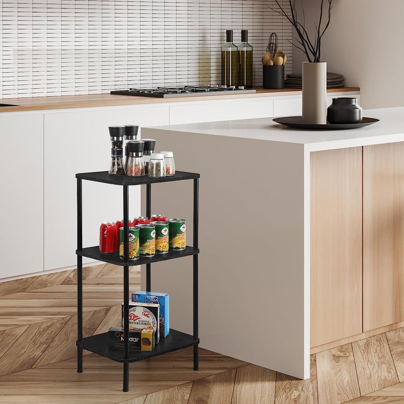 3-Tier Black End Table with Round Edges - Versatile Side Table