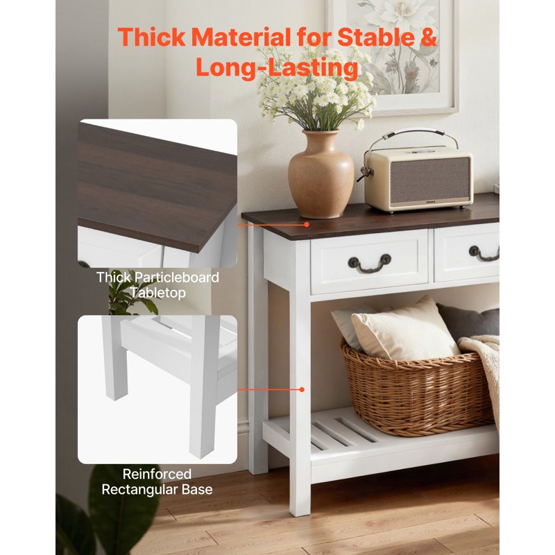 Rustic 47-Inch Console Table with Drawers & Shelf - Brown/White