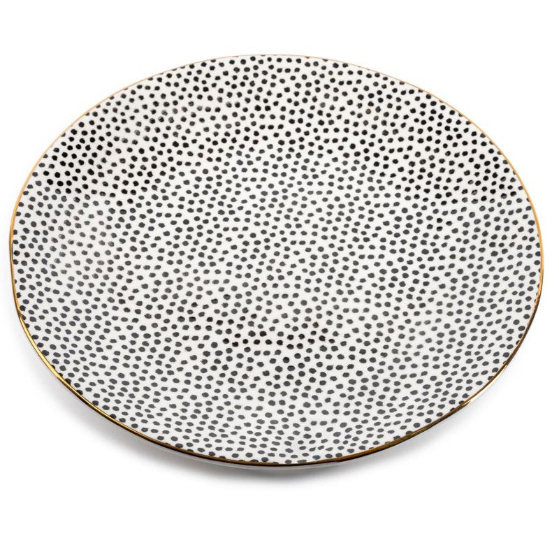 Ceramic Dinner Plate - Black and White Dot Design