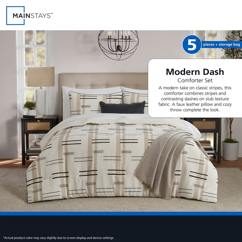 Mainstays Modern Dash Comforter Set Twin/Twin XL Tan Black Variation of This Listing