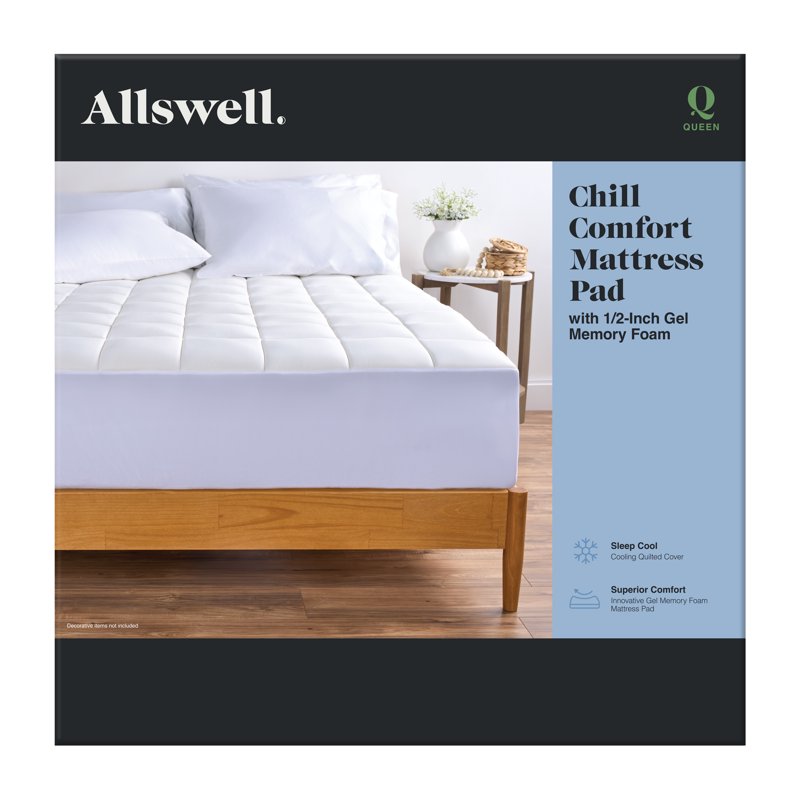 Queen Gel Memory Foam Mattress Pad with Cooling Cover - Allswell