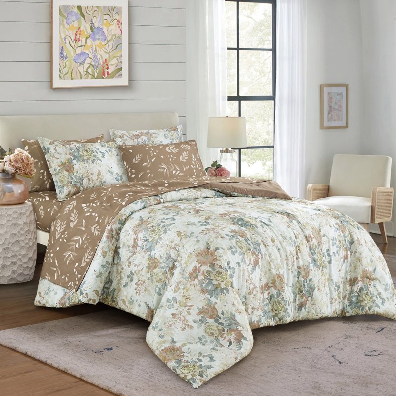 Full 7-Piece Reversible Comforter Set - Soft Microfiber Bedding for All-Season Luxury