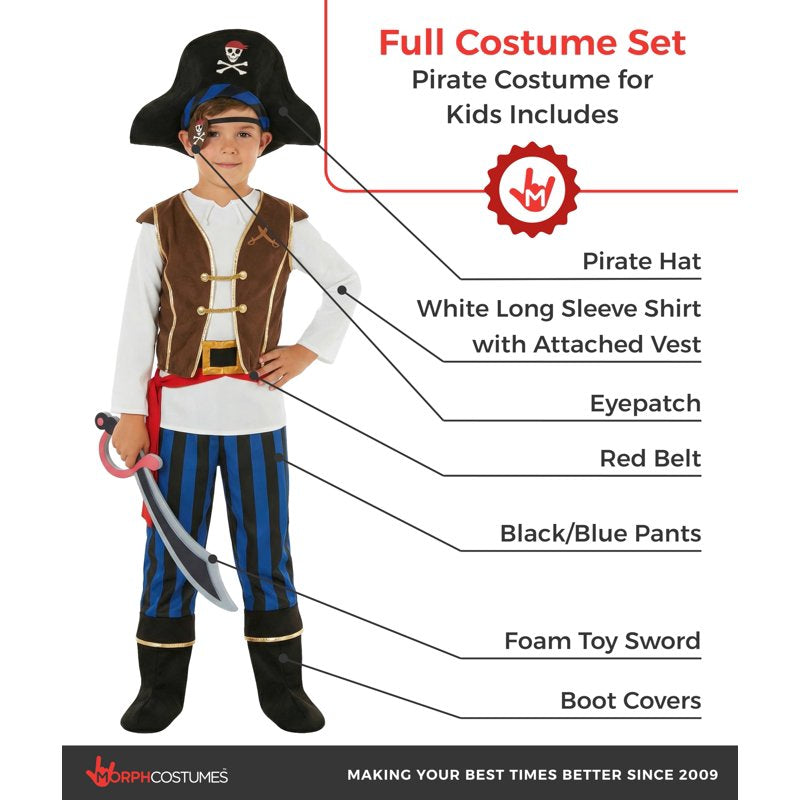 Kids Pirate Costume Hat and Toy Sword Set - Blue, Size M