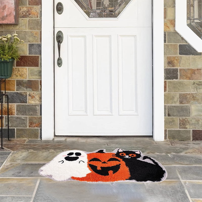 Pumpkin Print Acrylic Area Rug - Seasonal Entryway Mat with Non-Slip Backing - Variation L