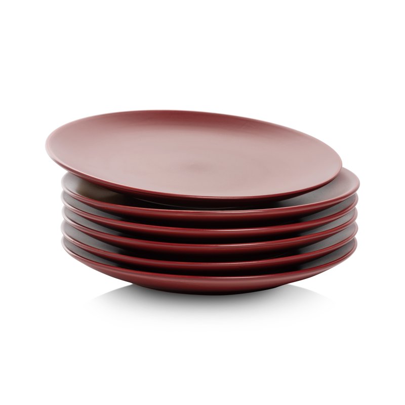 Wazee Matte Salad Plate Set - 6 Ceramic Plates, Red