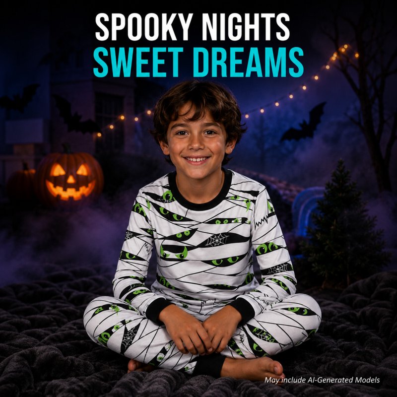 White Mummy Boys Pajama Set - Halloween Glow-in-the-Dark Sleepwear 2T-12 - Variation of THIS listing
