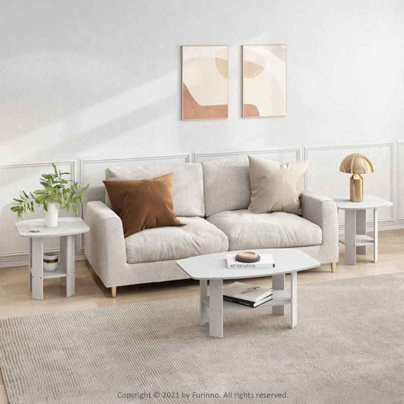 Compact White Coffee Table with Lower Shelf for Storage