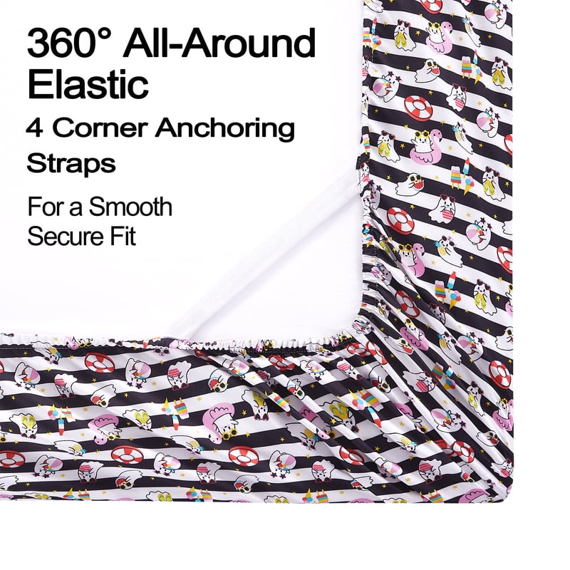 Full Sheet Set with Nautical Ghosts Print - Black & White Bed Linens - 4-Piece, Summerween Style Variation of THIS listing
