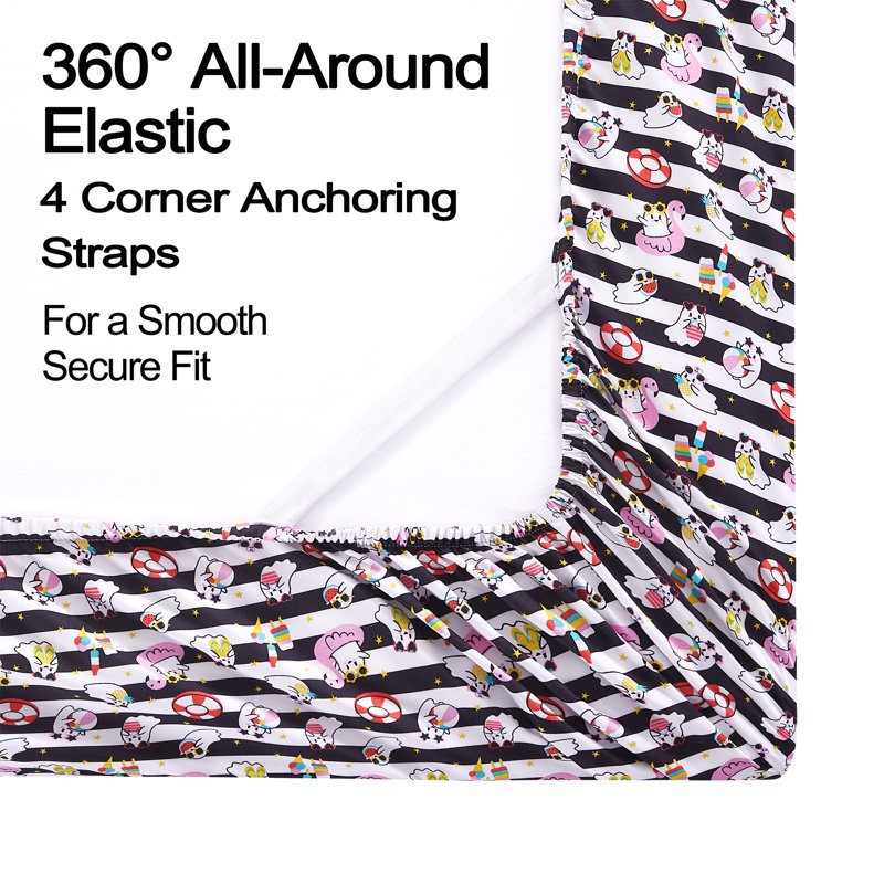 King Summerween Microfiber Sheet Set - Nautical Ghosts Black & White, 4 Piece