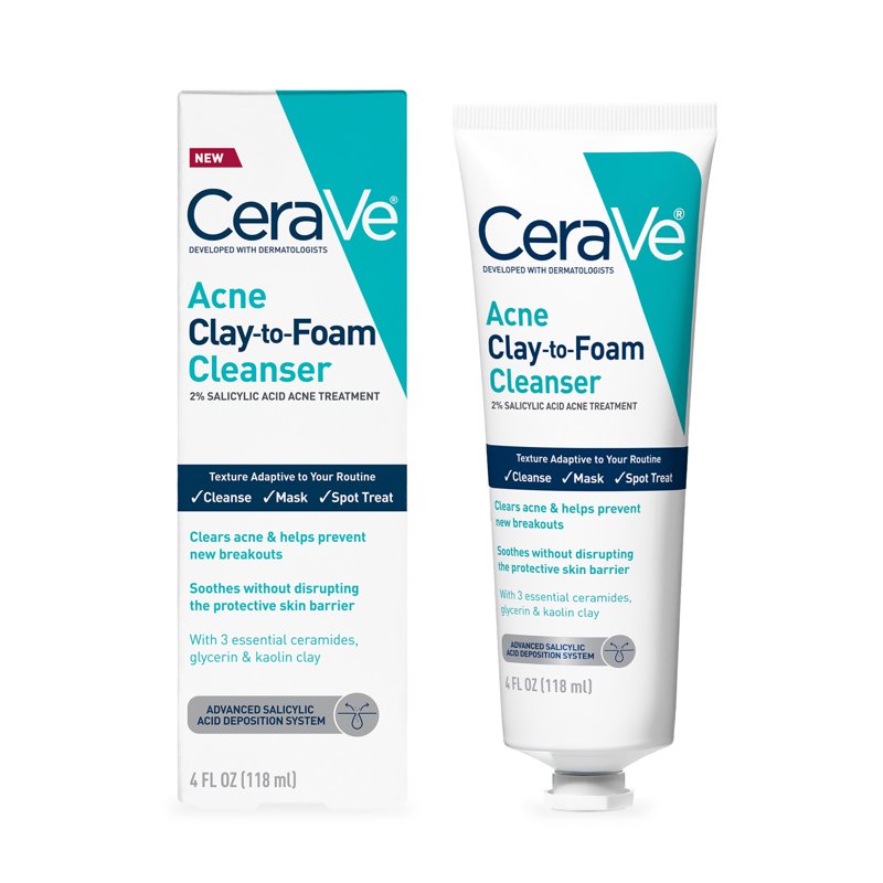 3-in-1 Acne Clay-to-Foam Facial Cleanser with 2% Salicylic Acid, 2-Pack