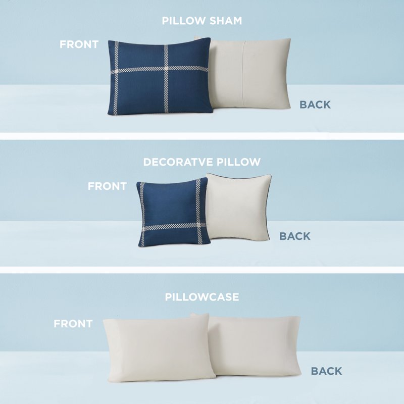 Twin XL Window Pane Check Bed in a Bag - Navy, Reversible Comforter Set