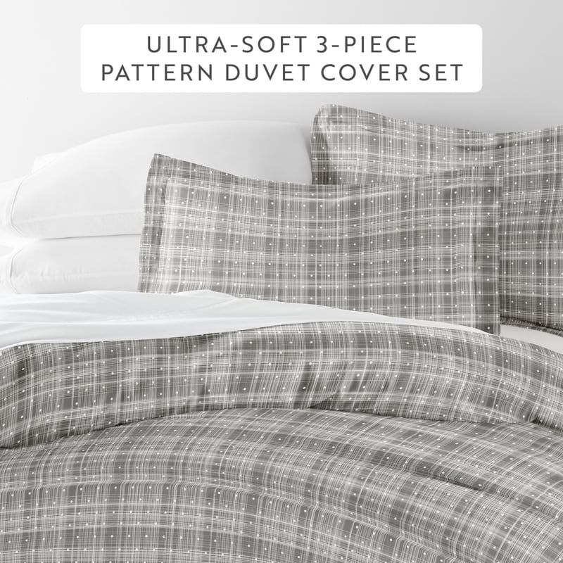 Twin XL Gray Polka Dot Duvet Cover Set - 2-Piece Microfiber Bedding