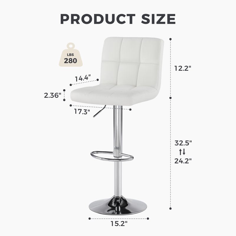 Adjustable Swivel Bar Stools - Set of 4 White PU Leather
