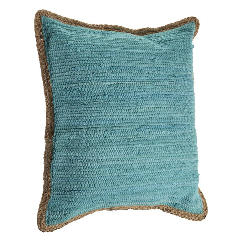 Set of 2 Teal Blue 20x20 Inch Jute Border Cotton Blend Throw Pillows
