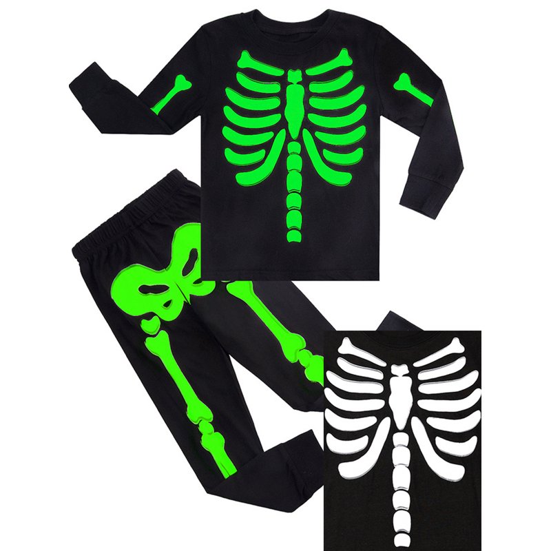 Glow-in-the-Dark Toddler Pajamas Set - Skeleton Print, 4T, Cotton, White Skeleton Variation