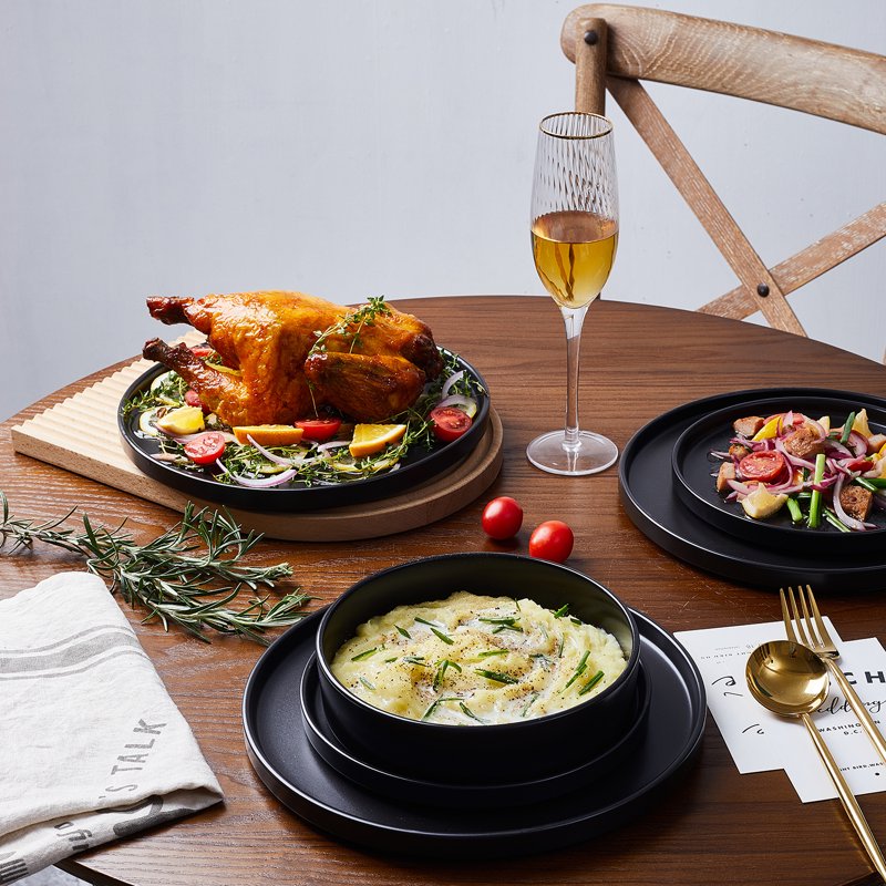 Cecile 12-Piece Dinnerware Set - Black Stoneware