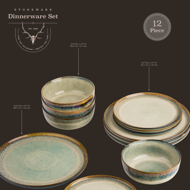 Reactive Ceramic Dinnerware Set - 12 Pieces - Tan Kayce