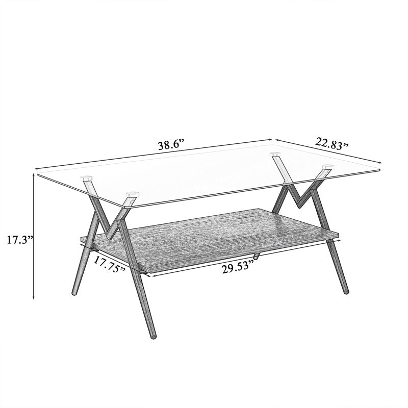 Modern Glass Coffee Table with Lower Shelf - Rectangle Design