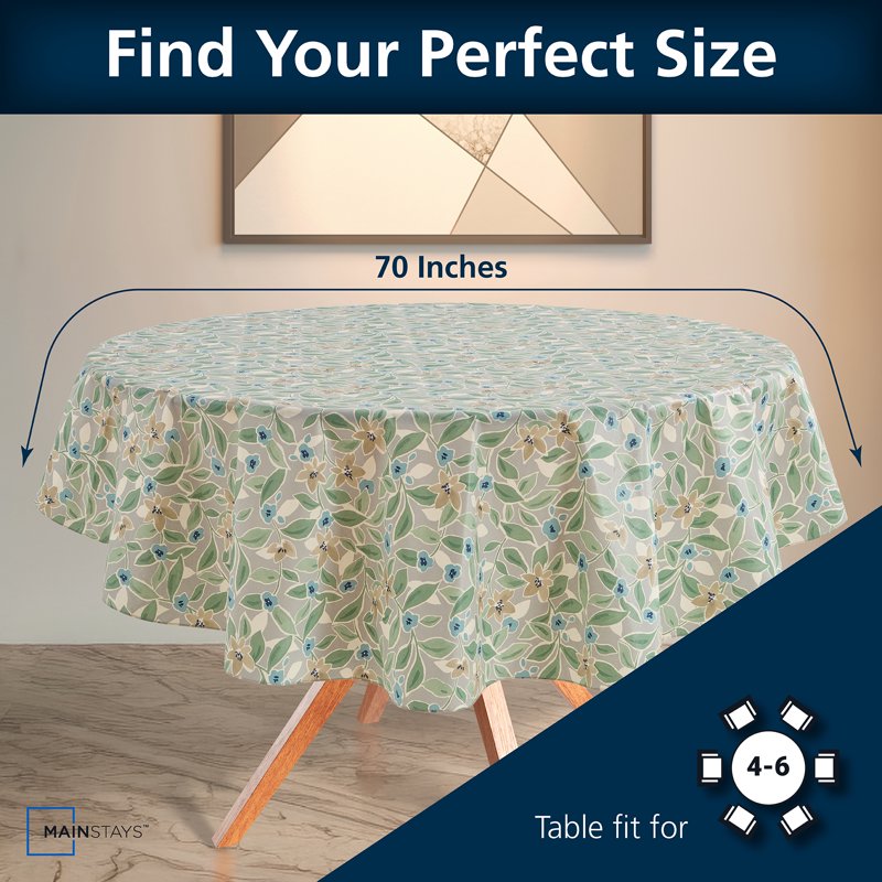 70" Round PEVA Floral Tablecloth - Indoor & Outdoor Decoration