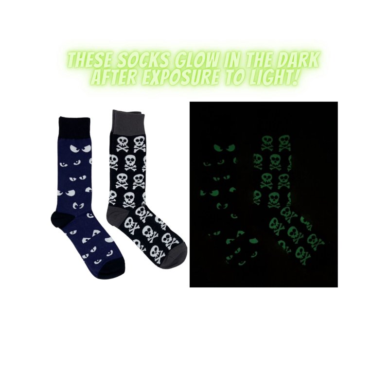 Men's Halloween Glow in The Dark Socks 2-Pack Spooky Eyes & Skull Design