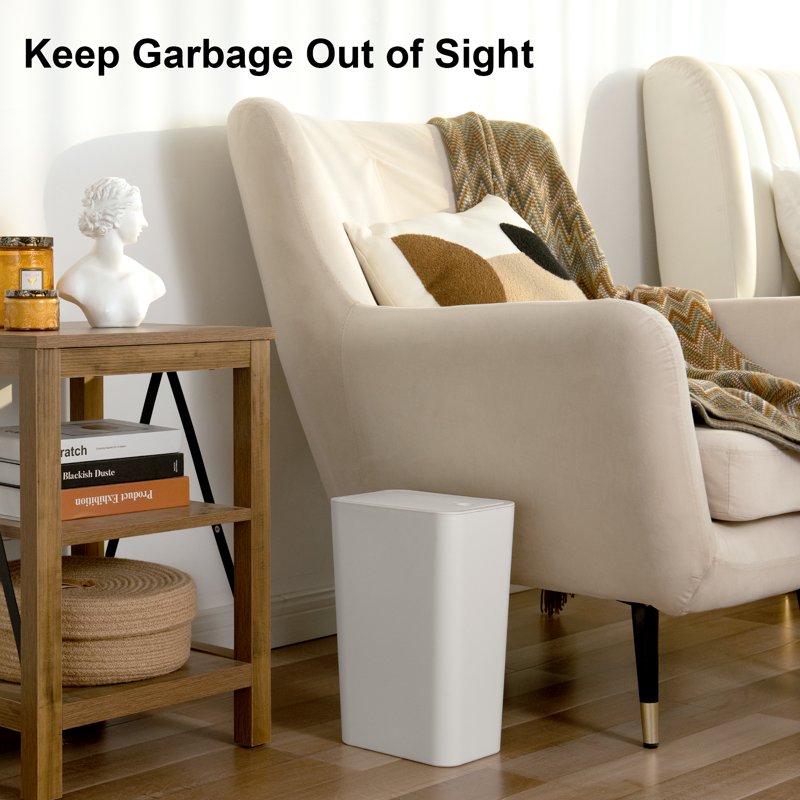Slim Plastic Trash Can - 2.6 Gallon Garbage Can with Lid - White, 3 Pack