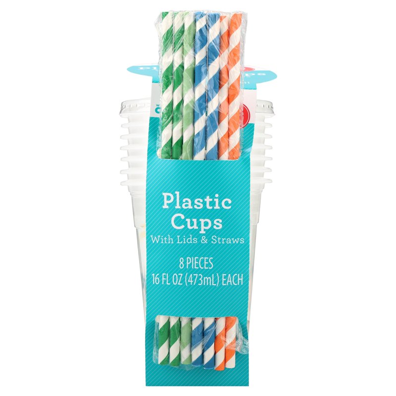 Dinosaur Disposable Plastic Cups with Lids & Straws - 8 Count