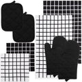 Cotton Kitchen Towel, Dishcloth, Oven Mitt & Potholder Set - Black