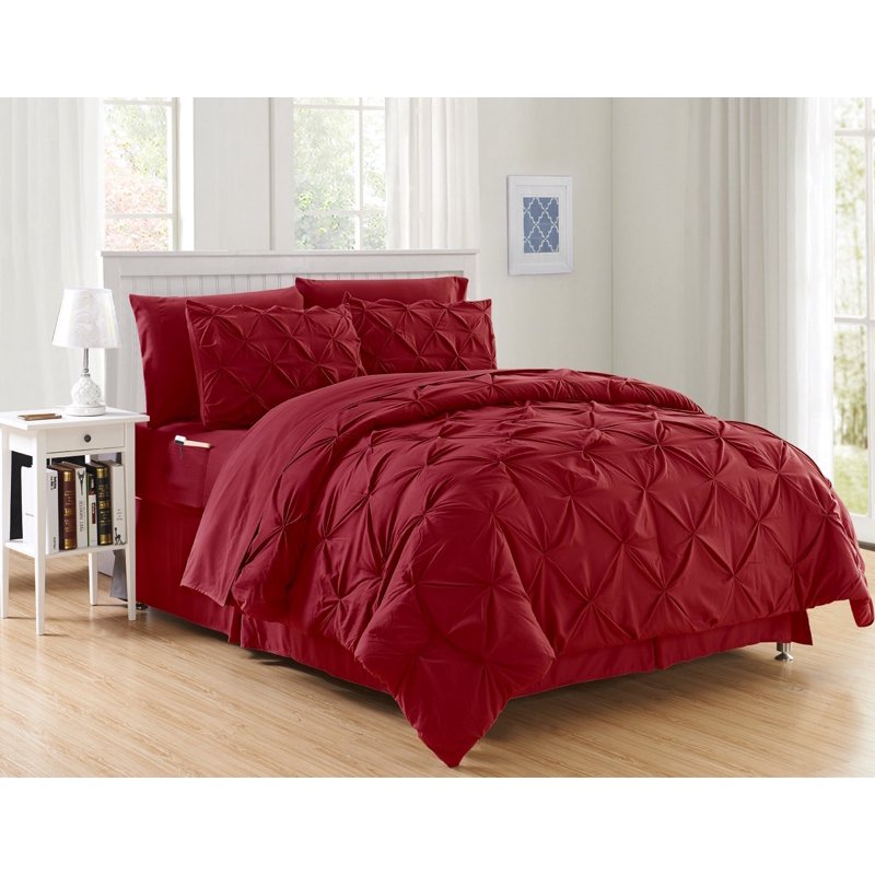 King Burgundy Bed-in-a-Bag Comforter Set with Storage Pockets - Hypoallergenic Microfiber