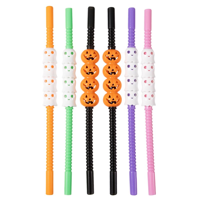 Halloween Party Drinking Straws Set - Jack-o'-Lantern & Ghost Decor, 8 Pieces