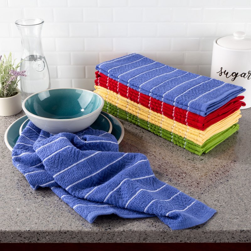 100% Cotton Kitchen Towels Set - Bright Chevron Pattern, 8 Pack