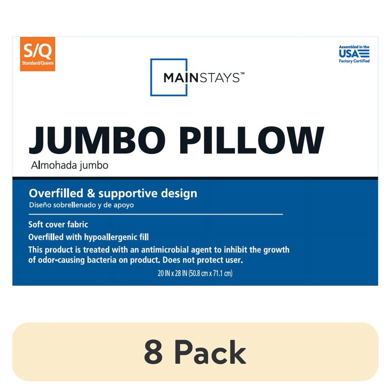 (8 Pack) Mainstays Mega Bed Pillows - Standard/Queen Firm Support Hypoallergenic