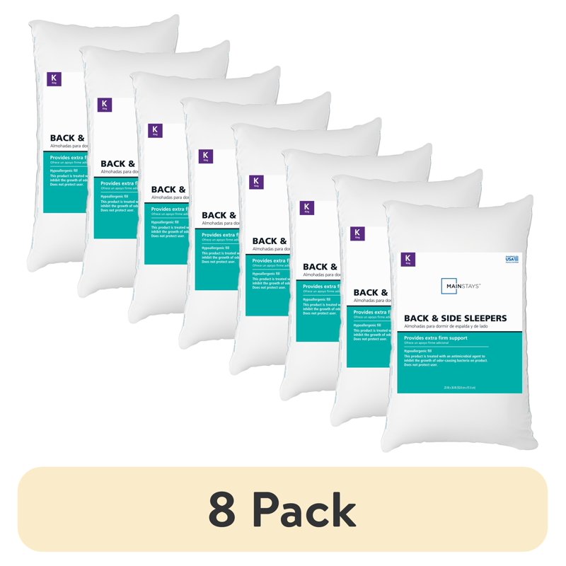 Mainstays King Extra Firm Back and Side Sleeper Pillow 8 Pack