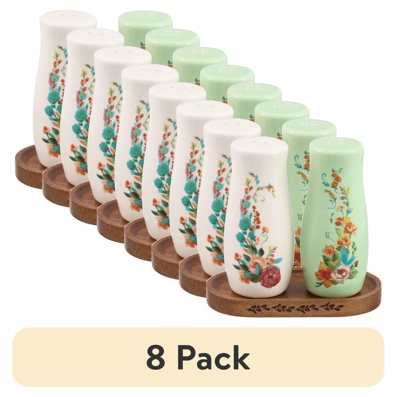 Ceramic Painted Meadow Salt & Pepper Shaker Set with Tray - 8 Pack