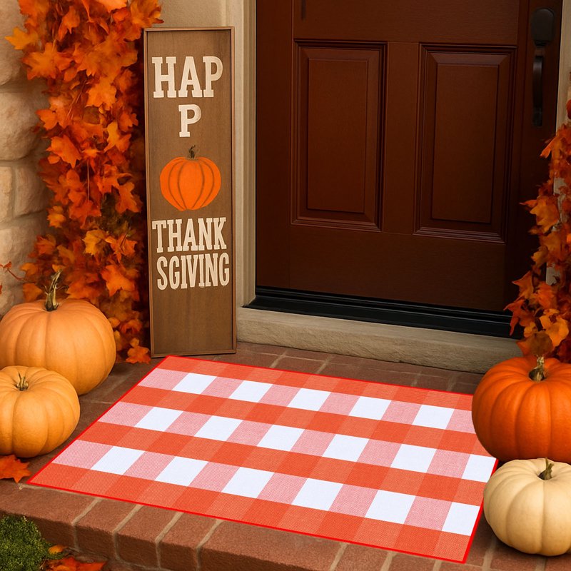 Halloween Door Mat Outdoor Rug - Non-Slip Absorbent Welcome Mat - Orange