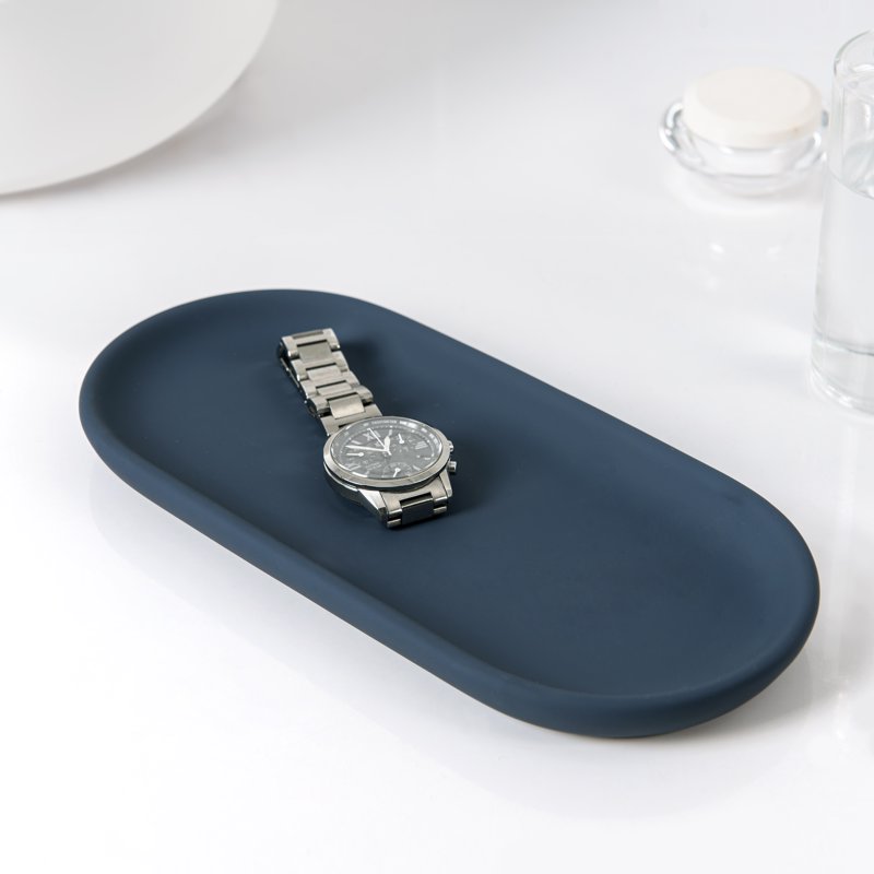 Ceramic Tray with Soft Touch Finish - Blue Grey