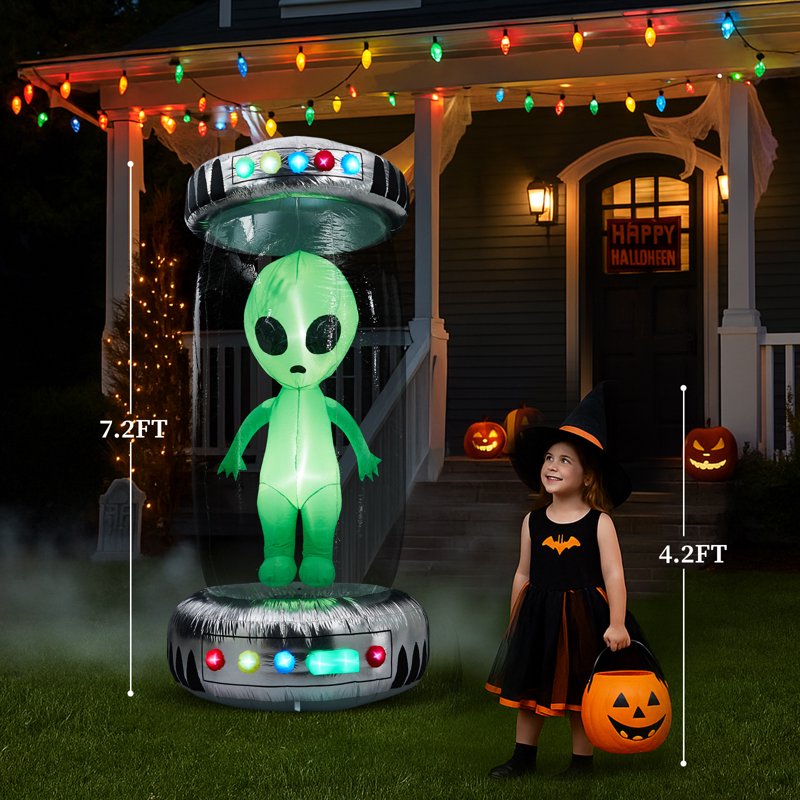 8.2ft Halloween Inflatable UFO with Alien & RGB Lights Outdoor Decor