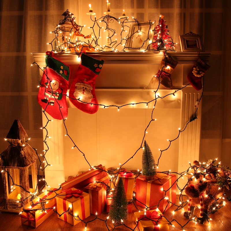 Toodour Warm White Christmas String Lights - 26.5ft 100 Incandescent Connectable Green Wire