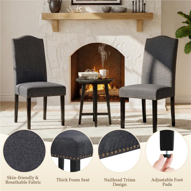 Tufted High Back Dining Chair Set - 2pcs Gray