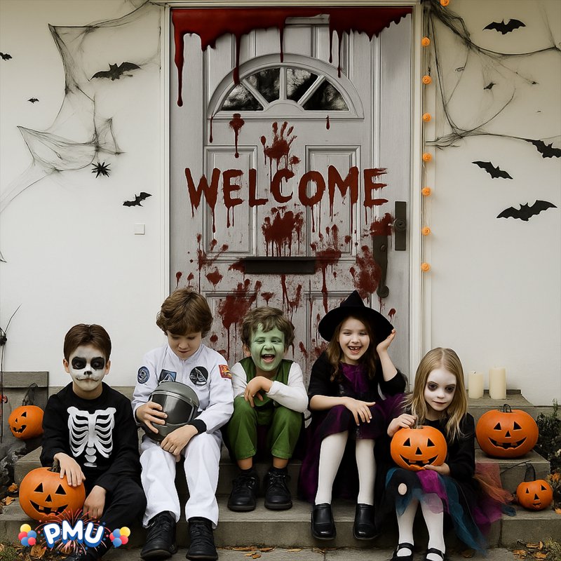 PMU 3-Piece Halloween Door Cover Set - Reaper, Skeleton & Bloody Welcome - Indoor Outdoor Spooky Decorations - Variation of Pkg of 1, 2 Bundles