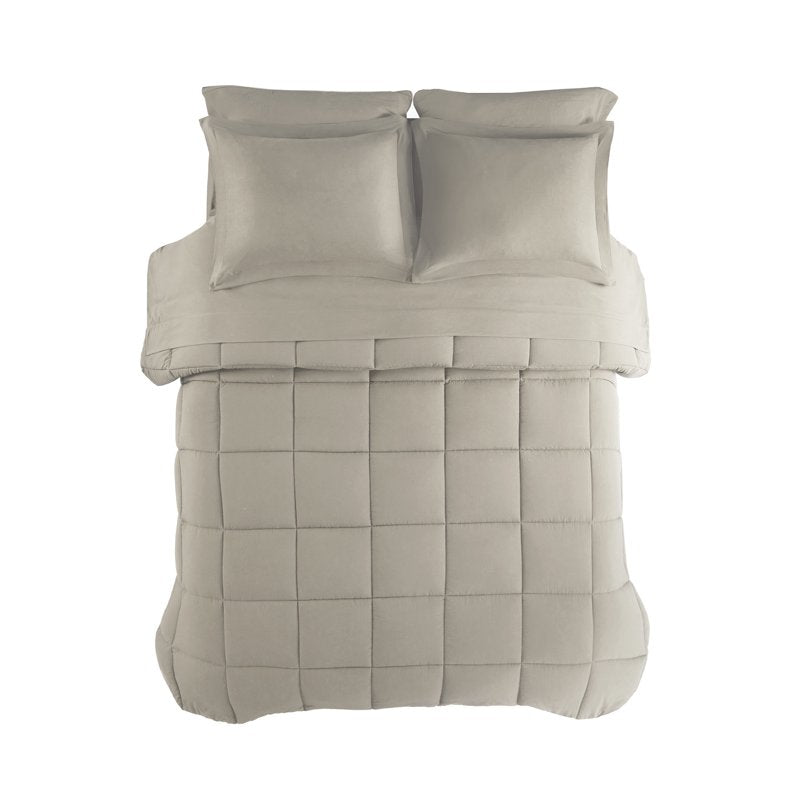 King Reversible Down Alternative Comforter & Sheet Set - Stone, 7 Piece