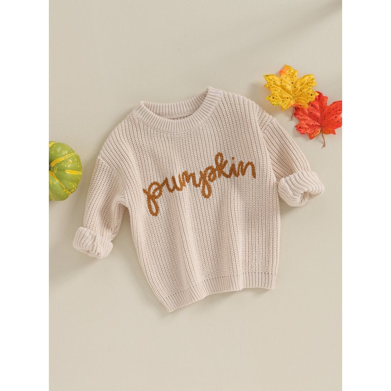 Toddler Girl Boy Halloween Knit Sweater - Style 2, 6-9 Months, Long Sleeve Letter Embroidery Pullover