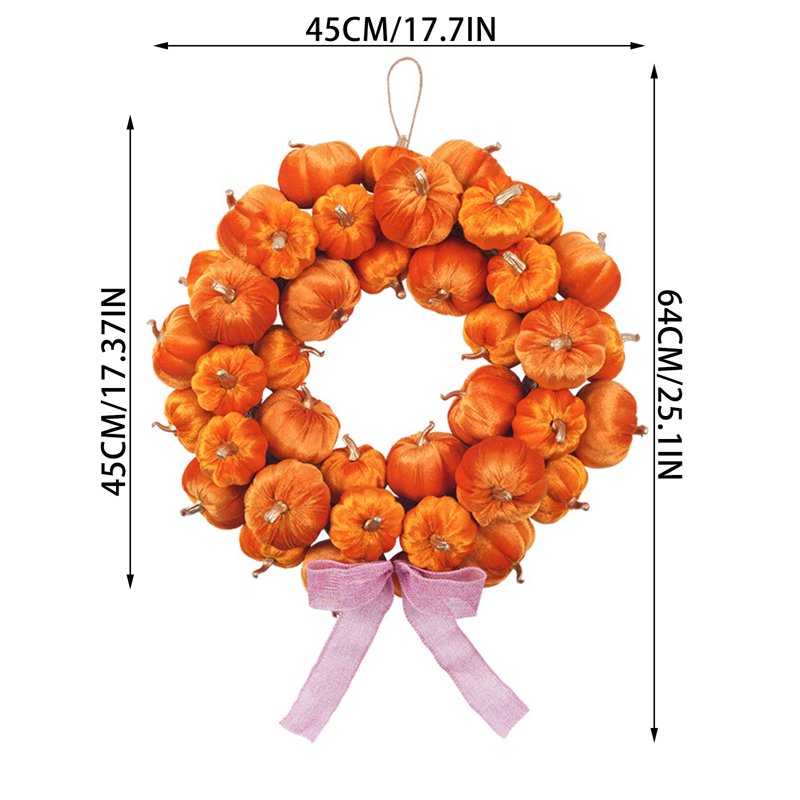 Artificial Fall Pumpkin Wreath with Bow - Orange Harvest Front Door Decor