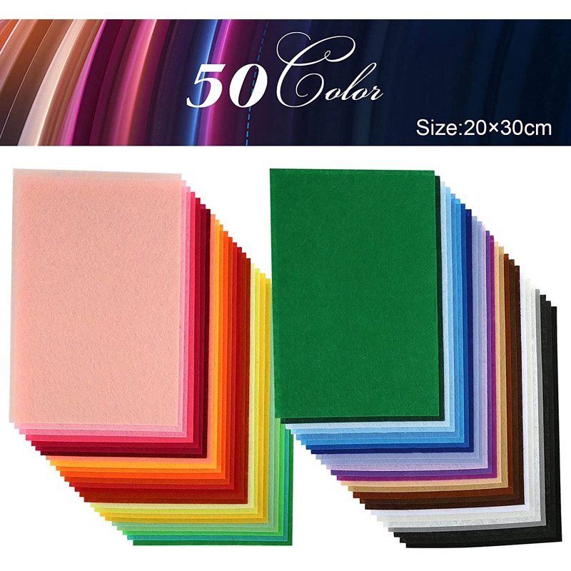 50 Pack Assorted Felt Fabric Sheets - 8 x 12 Inch Craft Material for DIY Sewing & Embroidery