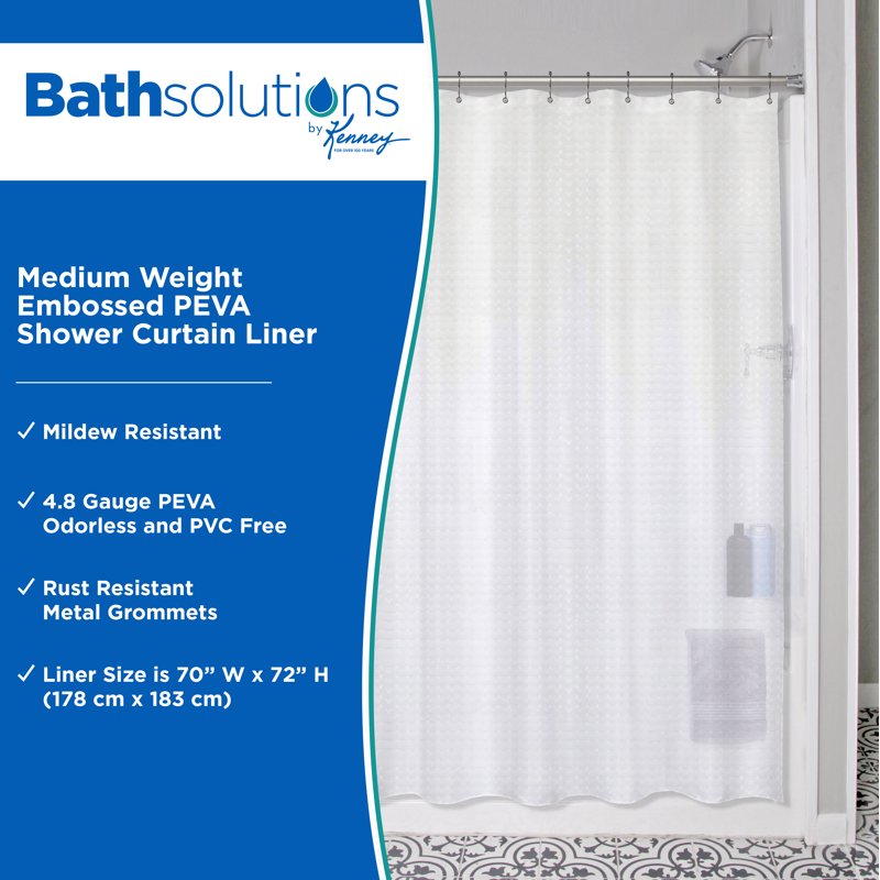 Kenney Medium Weight Embossed PEVA Shower Curtain Liner - Clear, 70x72 Inches Variation of THIS Listing