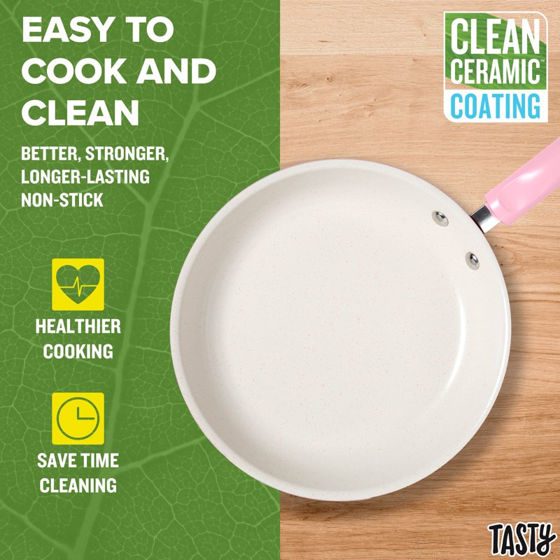16-Piece Non-Stick Ceramic Cookware Set - Pink
