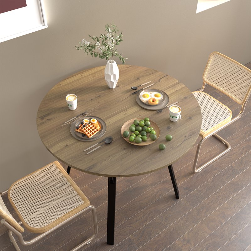 Round Dining Table for 4 - 35.4" Small Kitchen Table with Wood Top and Metal Legs