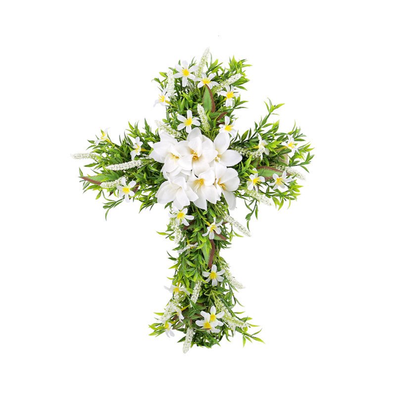 Easter Front Door Wreath Cross - Rustic Farmhouse 19.7 Inch Easter Decoration - Variation D