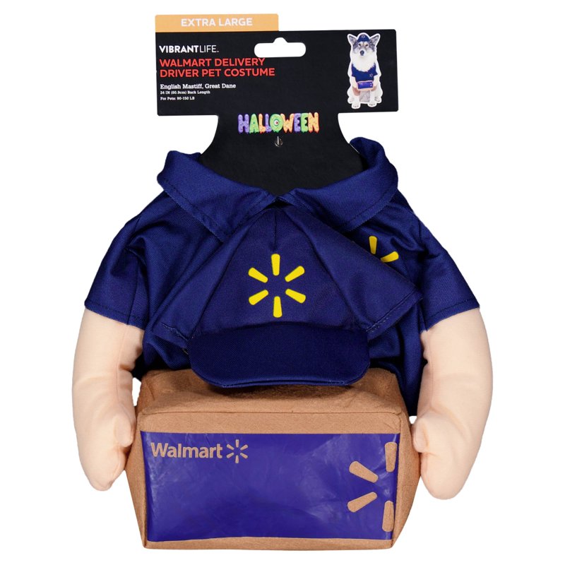 XL Dog Halloween Costume Walmart Delivery Driver Multicolor with Uniform & Cap