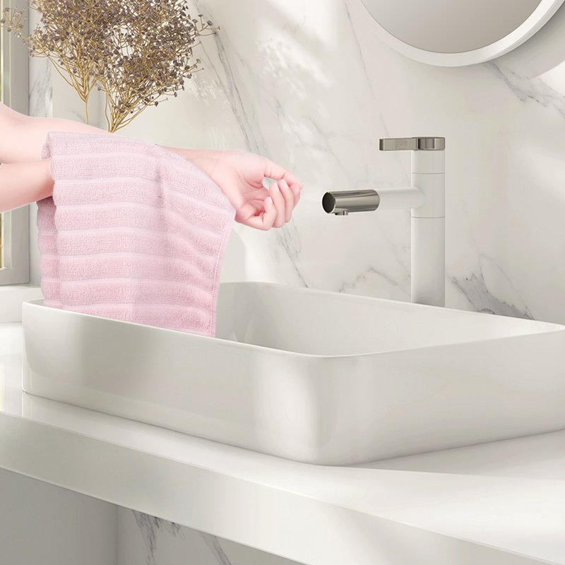 Pink White Cotton Hand Towels 14x30 Inch Striped Decorative Set